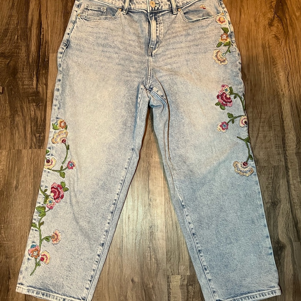 Lane Bryant Light Blue Straight Leg Jeans with Floral Embroidery